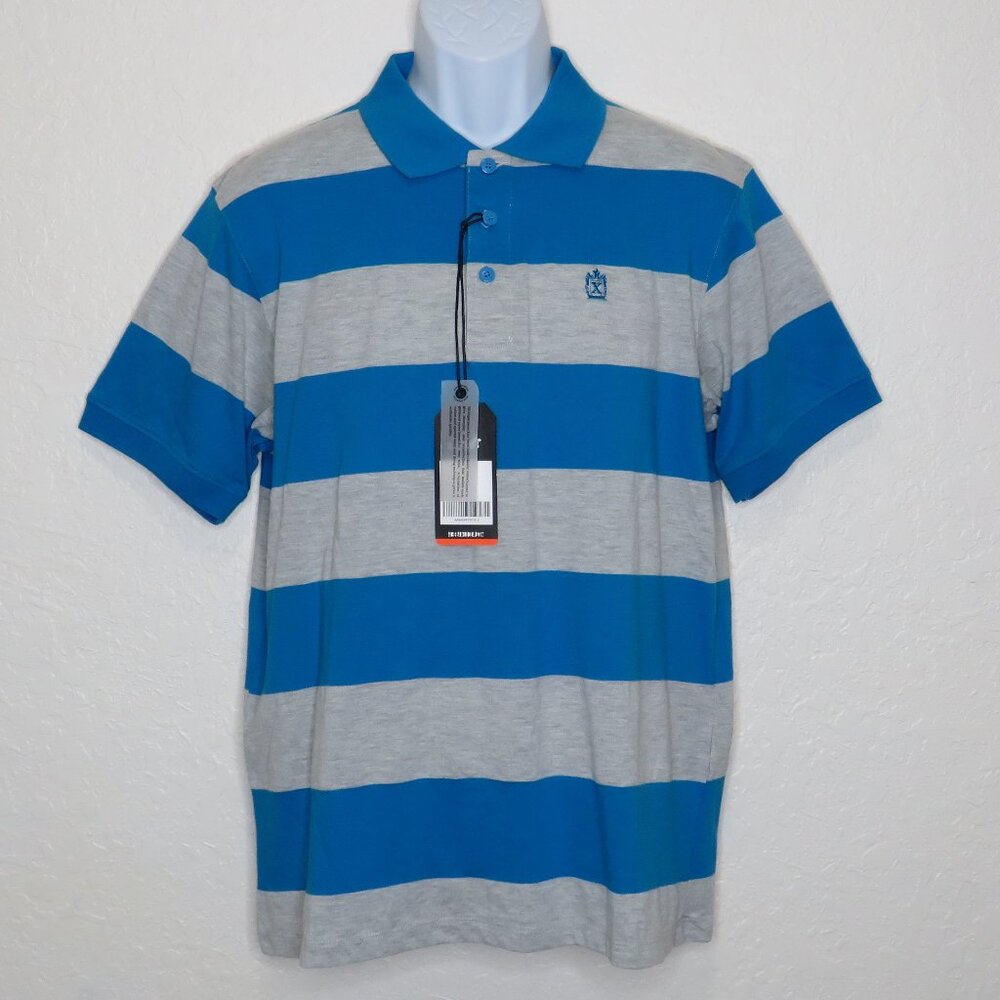 XIOS* Men's Short Sleeve 3 Button Down Straight Hem Stripe Polo Shirt~‎ Size XL